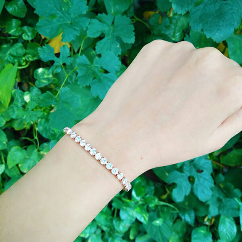 Brazalete ajustable de tenis con circonita cúbica redonda de moda para mujer, pulseras de cristal color oro blanco, regalo de joyería de boda