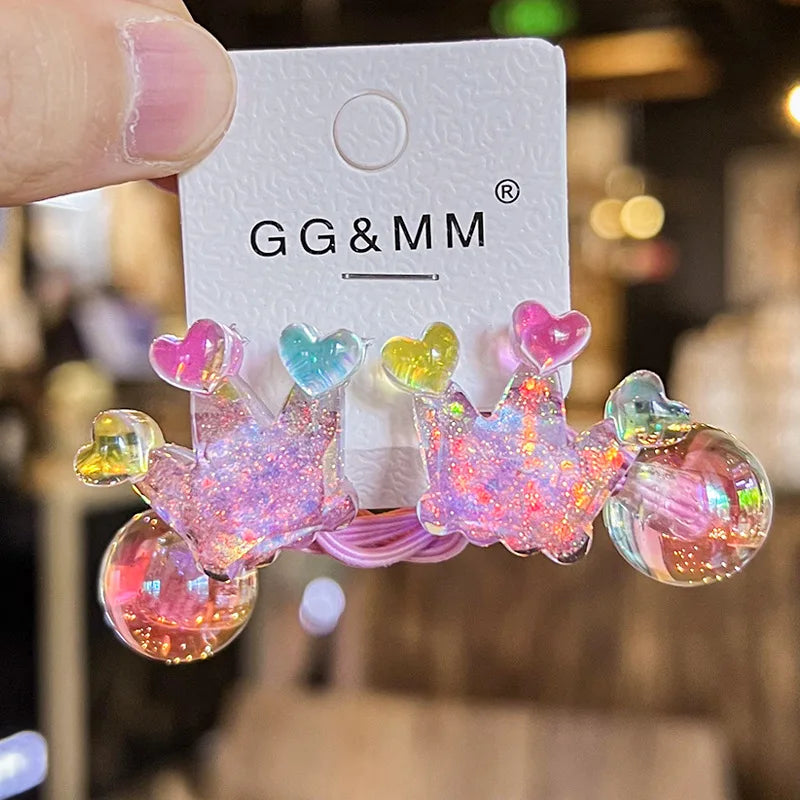 2 Pcs Cute Cartoon Scrunchies Girls Children Elastic Hair Rubber Band Accessories Tie Hair Bead Rope Headdress Headwear Ornament