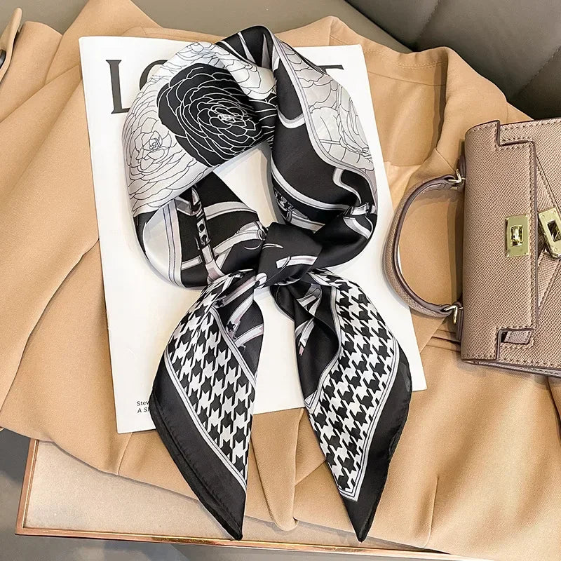 1 pcs 70x70 Imitation Silk Satin Hair Scarf Women Handkerchief Printed Female Square Head Bandana Small Neck Muffler Hijab Lady