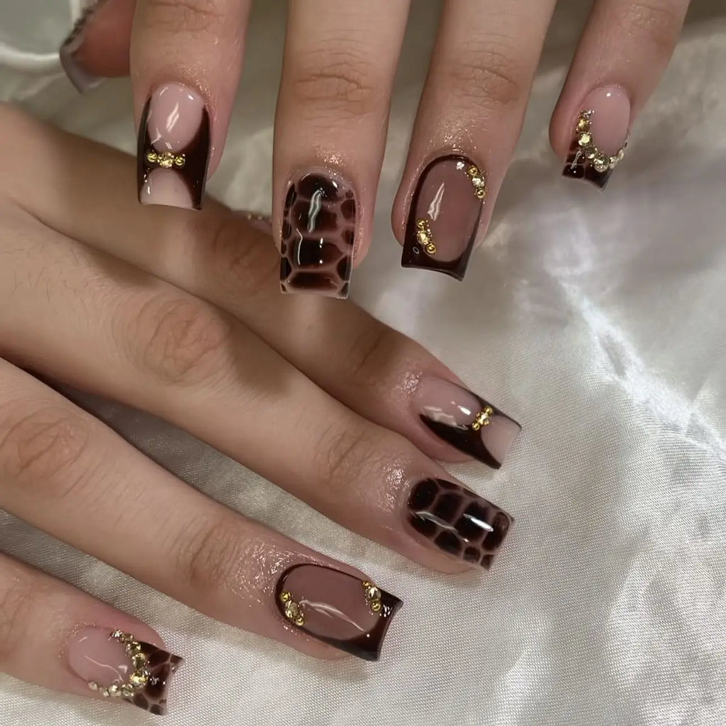 24Pcs Sweet Medium Square False Nails with Glue Blush Pink Flowers Fake Nails Full Cover French Acrylic Press on Nails for Girls