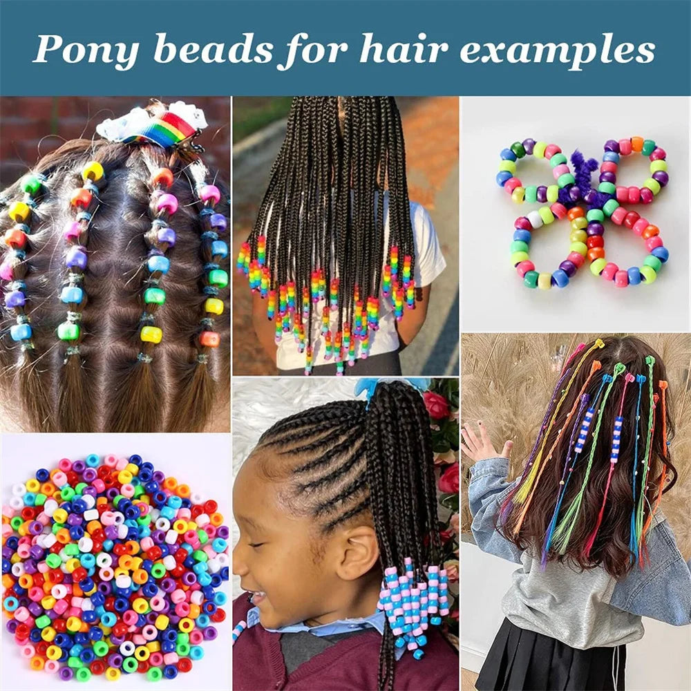 100pcs 6x9mm Colorful Pony Beads Fashion Big Hole Acrylic Beads Kids DIY Bracelet Necklace Making HandCrafts Girls Hair Beads