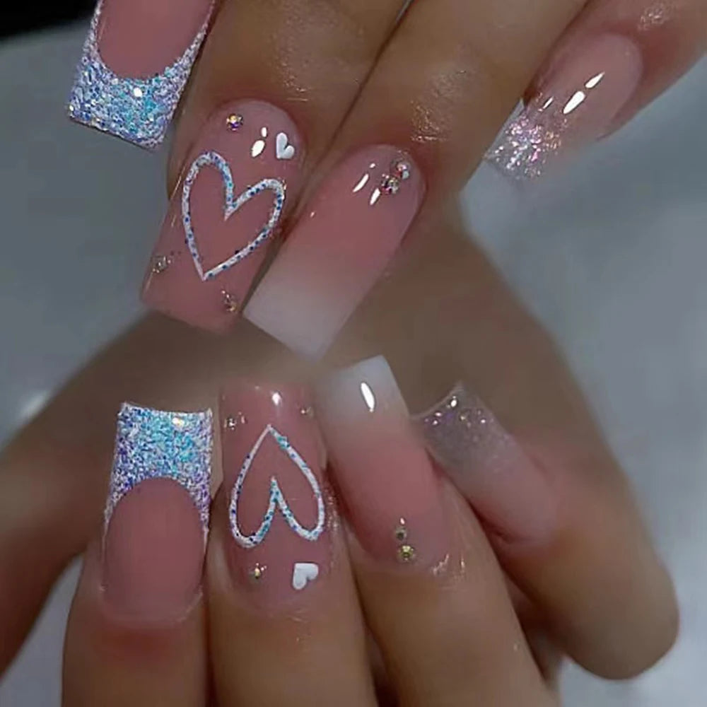24 pieces of gentle nude long press-on nails (square shape), paired with 1 piece of jelly glue and 1 nail file