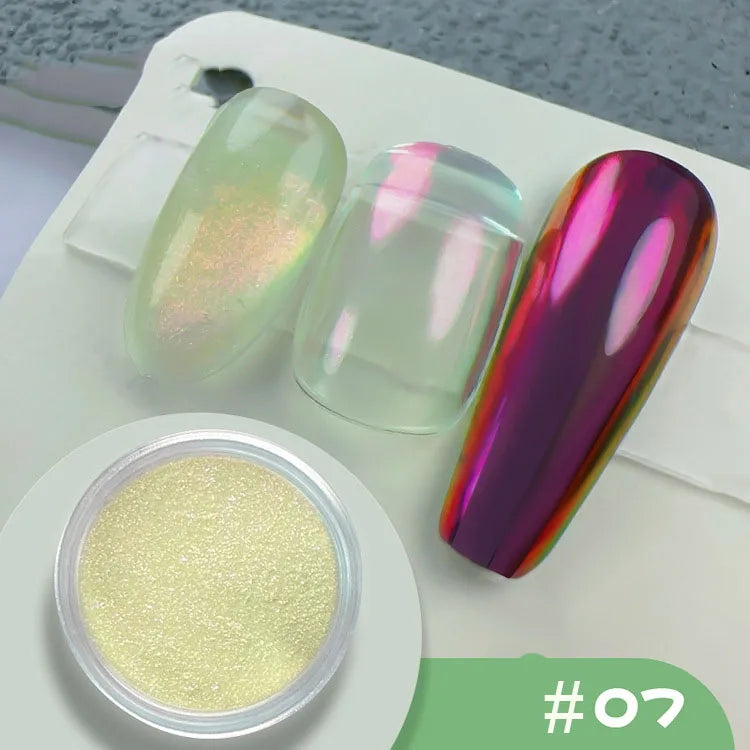 12 Grids Mirror Effect Mermaid Nail Powder Holographic Pearl Chrome Pigment Fine Glitter Dipping Powder Nail Crafts Supplies