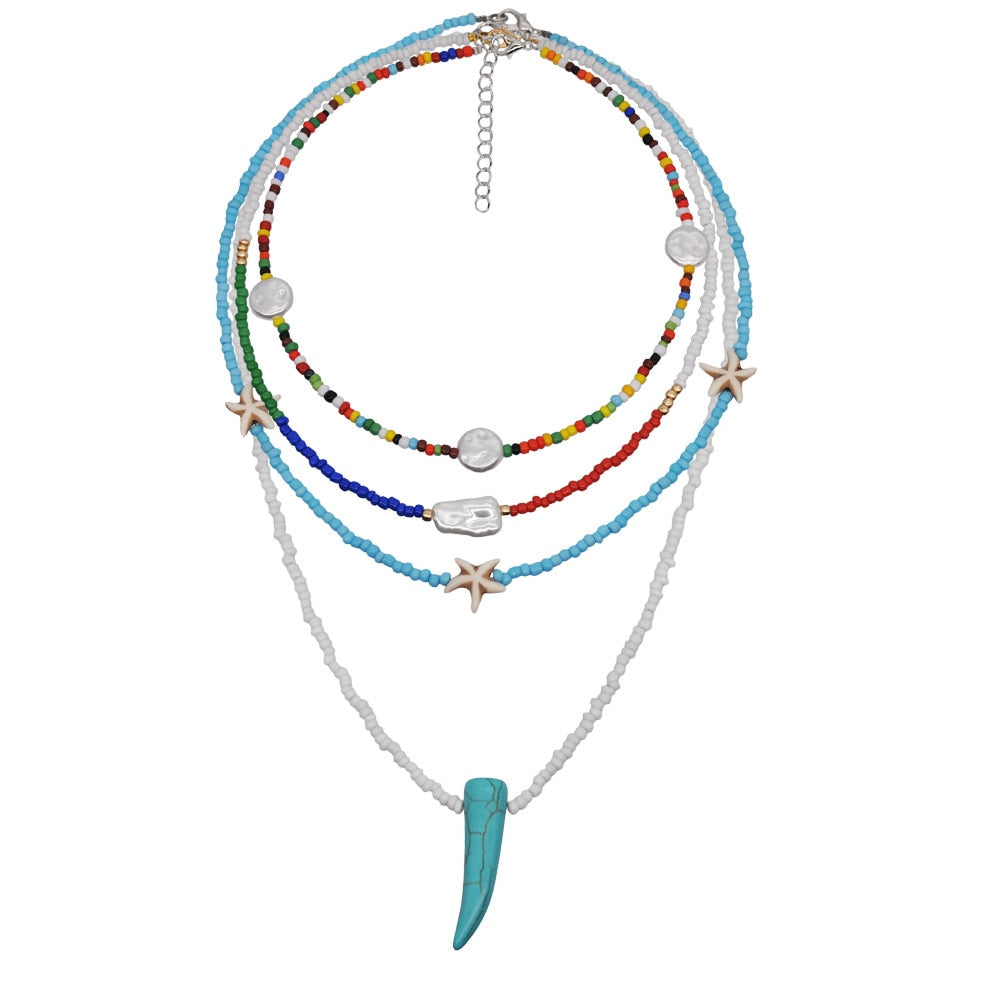 HangZhi New Bohemian Colorful Beads Weaving Handmade Baroque Simulated Pearl Necklace Clavicle Chain Choker Jewelry