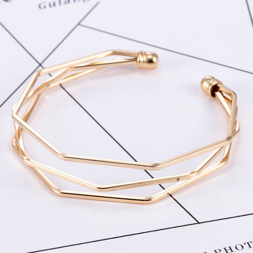 2020 NEW Gold Metal Alloy Arrow Link Chain Twist Bangle New Three Layer Romantic Open Cuff Bangles/Bracelet Set For Women