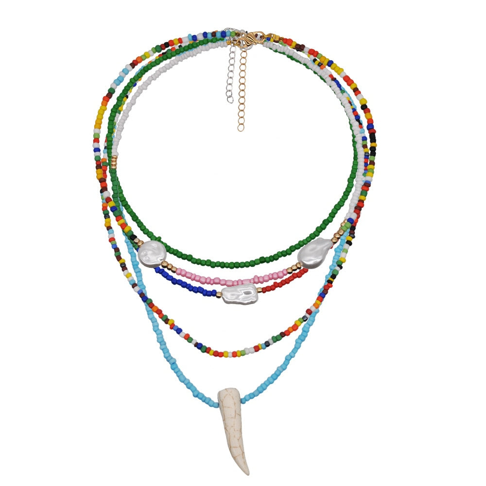 HangZhi New Bohemian Colorful Beads Weaving Handmade Baroque Simulated Pearl Necklace Clavicle Chain Choker Jewelry