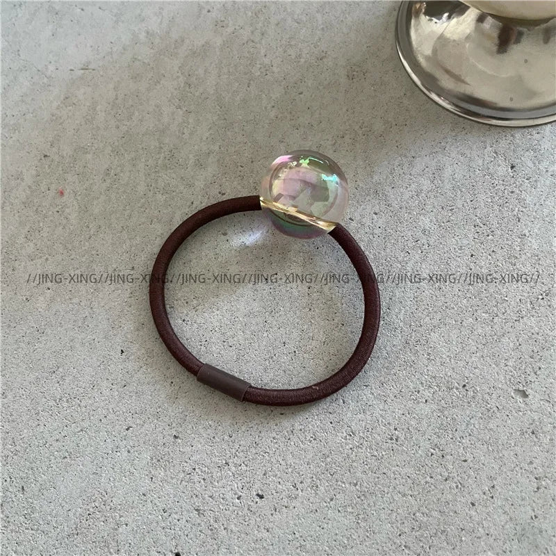 Colorful round Ball Beaded Hair Band Elegant Beautiful Colorful Geometric round Hair Rope Ponytail Tie Hair Rubber Band