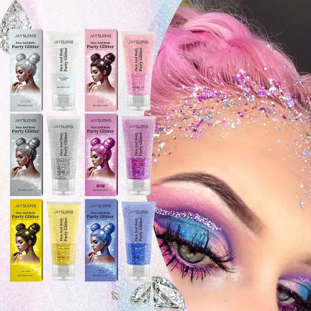 Jaysuing Gel con Purpurina Glitter, Corporal Estereoscópico Natural Alto Brillo Fiesta Rave Opción Multicolor