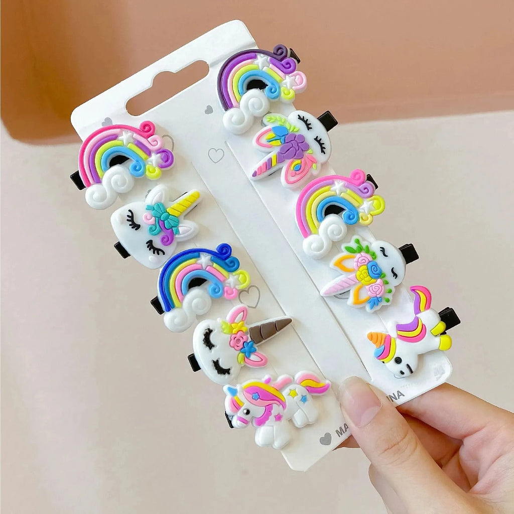 10PCS/Set Nuevas pinzas de pelo de unicornio de dibujos animados para niñas, bonitas horquillas para niños, diadema de helado, pasadores, accesorios de moda para el cabello