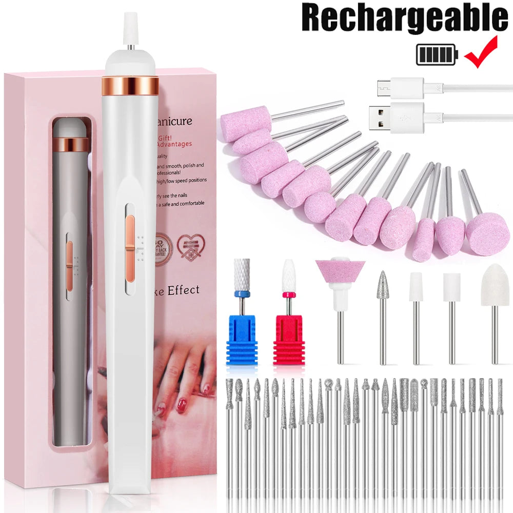 Electric Nail Drill Machine Portable Electric Nail File Rechargeable 20000RPM Nail Drill Pedicure Polishing Tools for Home