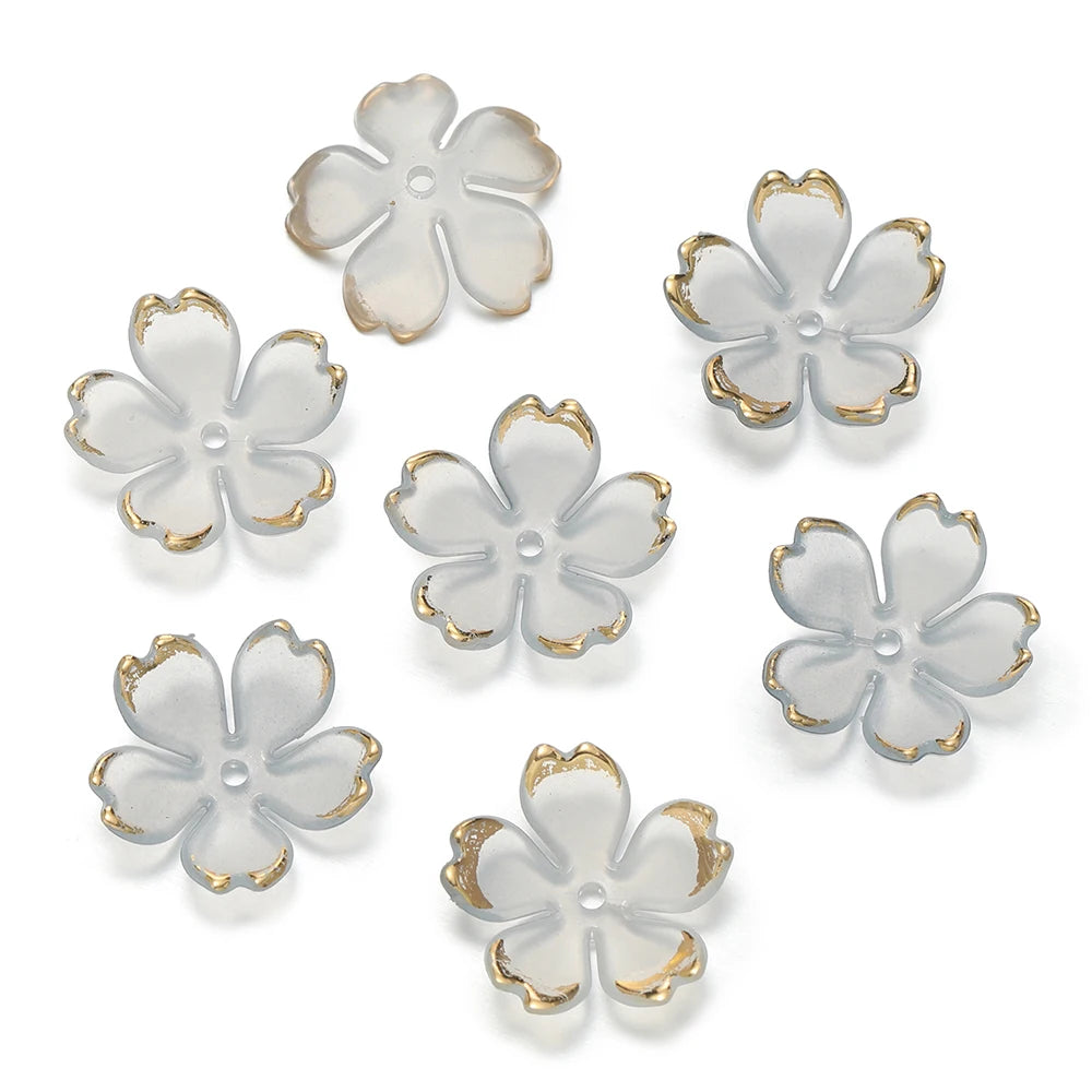 50pcs Cherry Blossoms Acrylic Beads Golden Brushed Patter Petals Charm Connector DIY Earrings Hair Jewelry Making Acessories