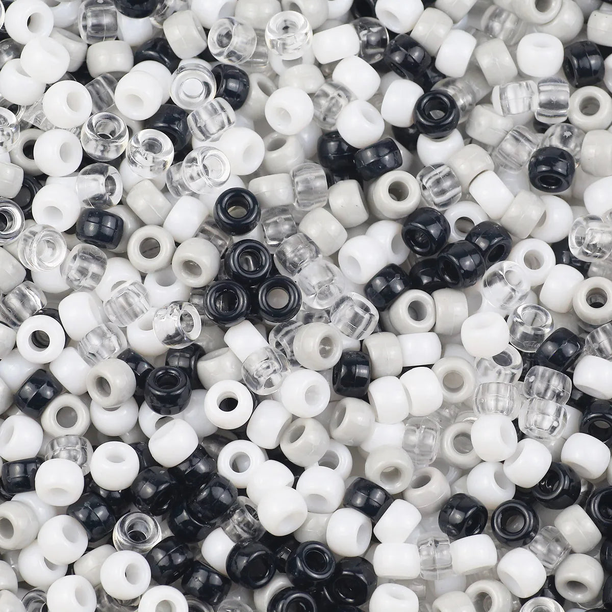 Round Plastic Pony Beads 6x9mm 200-1200pcs For Jewelry Making DIY Hair Braids And Party Decorations Black White Grey Loose Beads