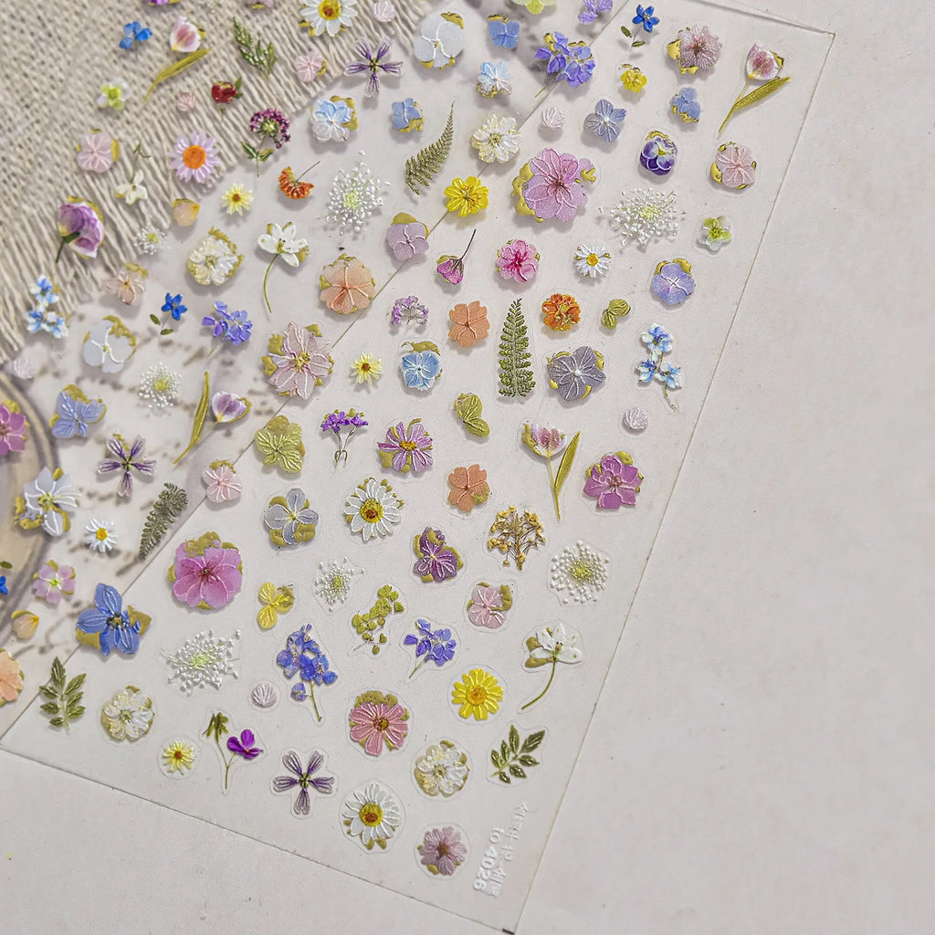 1Sheet 5D Soft Embossed Relief Nail Stickers Cute Daisies Self Adhesive Slider Stickers Press On Nails DIY Japanese Nail Art Dec