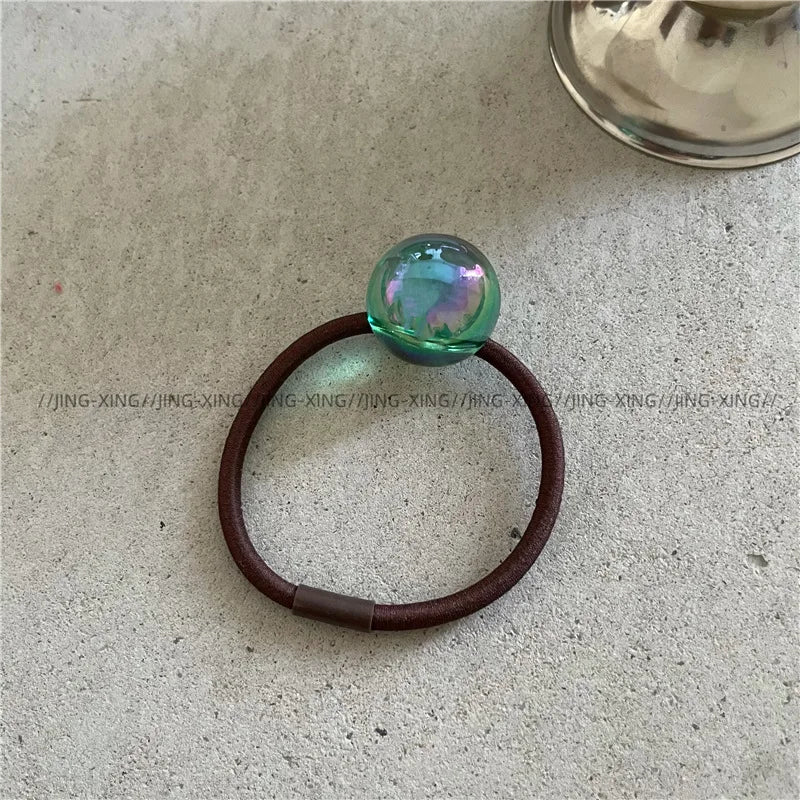 Colorful round Ball Beaded Hair Band Elegant Beautiful Colorful Geometric round Hair Rope Ponytail Tie Hair Rubber Band