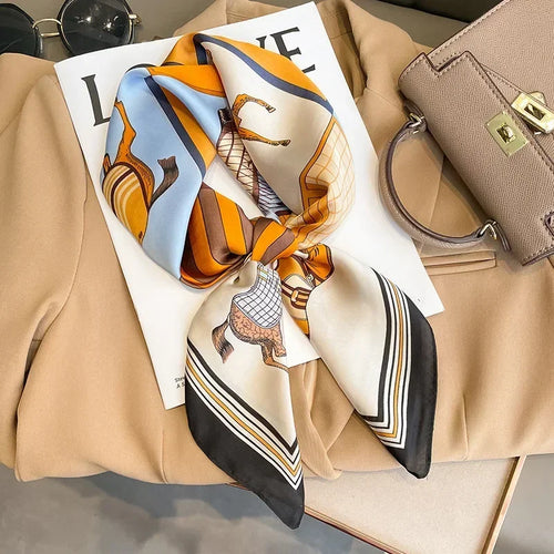 1 pcs 70x70 Imitation Silk Satin Hair Scarf Women Handkerchief Printed Female Square Head Bandana Small Neck Muffler Hijab Lady