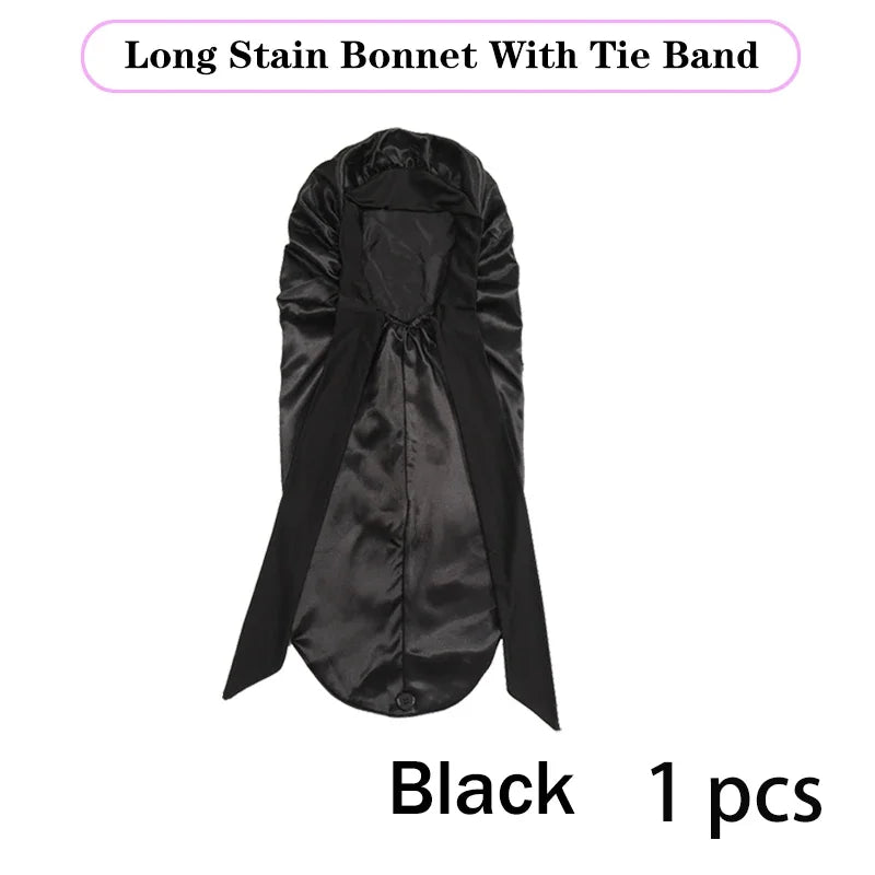 Long Satin Bonnet Solid Color Extra Large Sleep Cap With Long Tie Hair Bonnet For Black Women Hair Care Cap For All Hair Types
