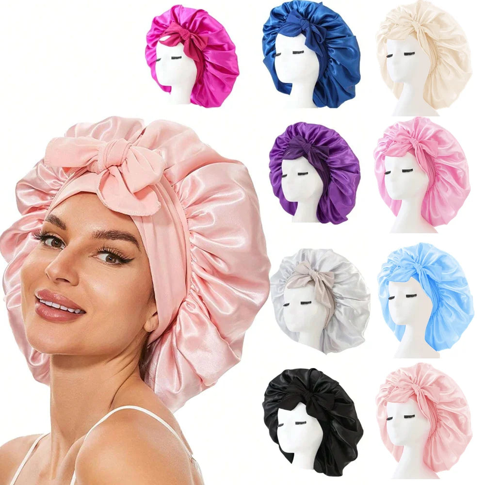 Gorro de satén Gorro de seda Gorro ajustable para dormir Gorro para el pelo con cinta Gorros para mujeres y hombres