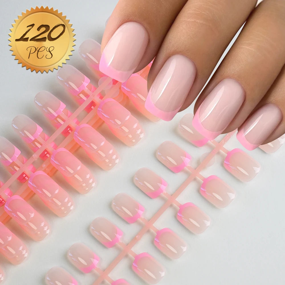 100Pcs Light Pink Press on Nails Short Medium Square Wearable Fake Nails Tips 10 Sizes Full Cover False Nails Finger Decoration
