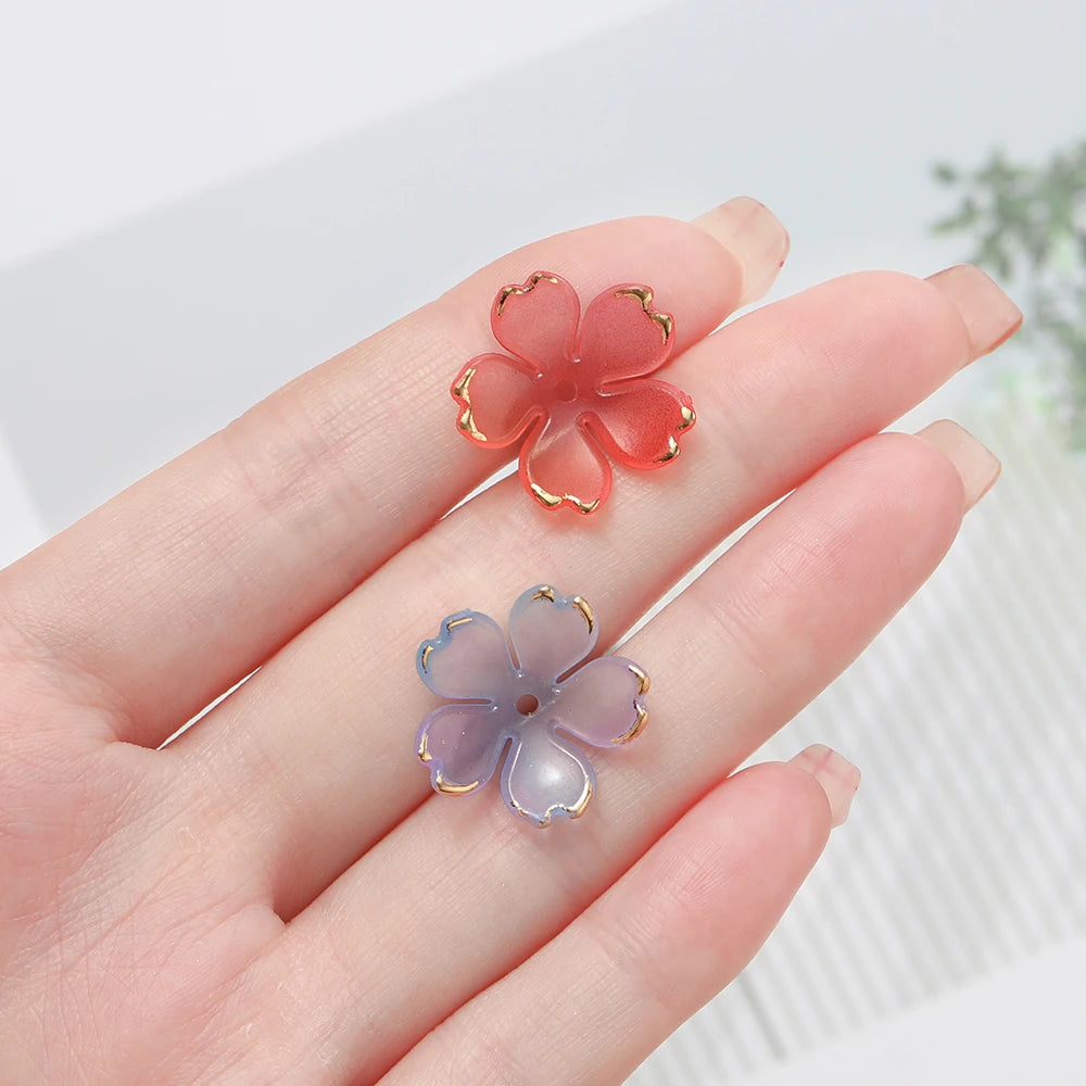 50pcs Cherry Blossoms Acrylic Beads Golden Brushed Patter Petals Charm Connector DIY Earrings Hair Jewelry Making Acessories