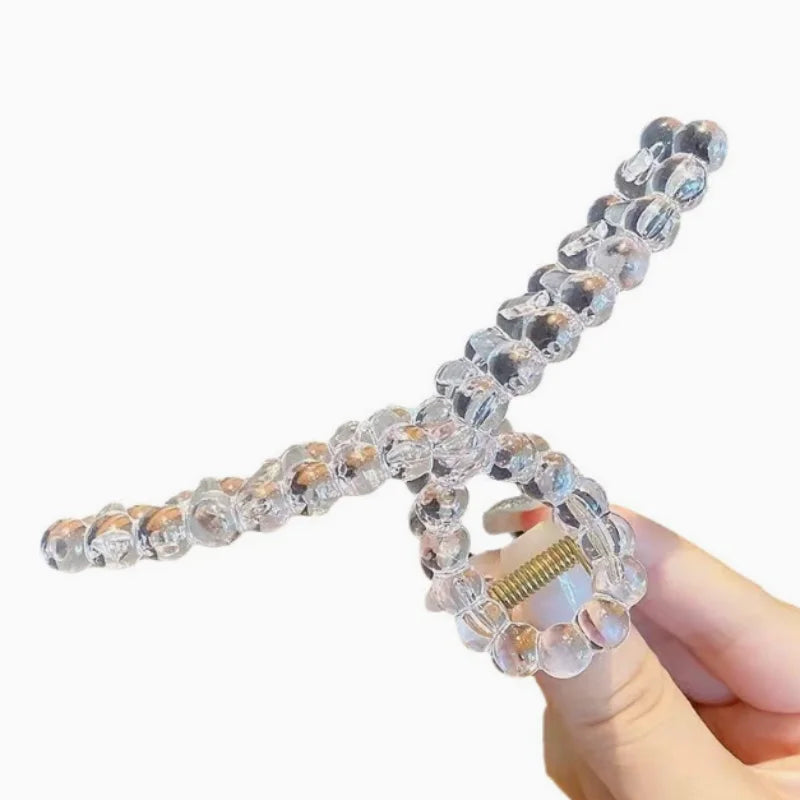 3Pcs 4.5-Inch Large Clear Beaded Hair Claw Clips, Transparent Crystal Hair Jaw Clips for Women Girls, Non-slip Strong Hold for T