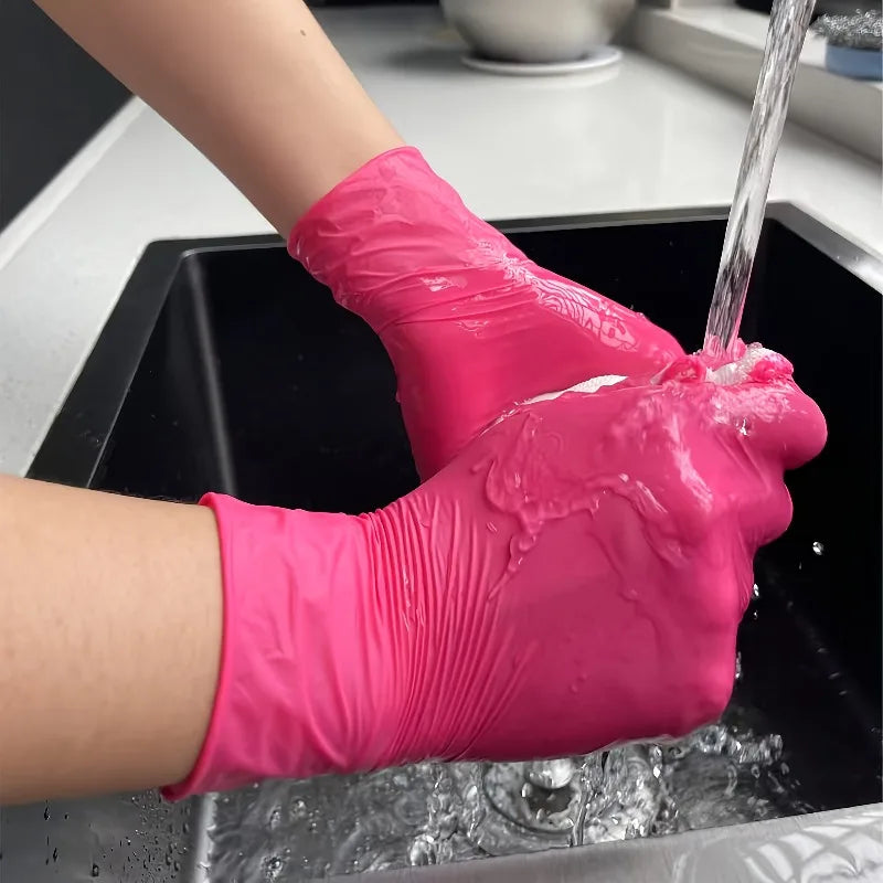 Pink Nitrile Disposable Gloves Powder & Latex Free Gloves for Kitchen Cooking Household Beauty Petcare Hair Dye Work Glove