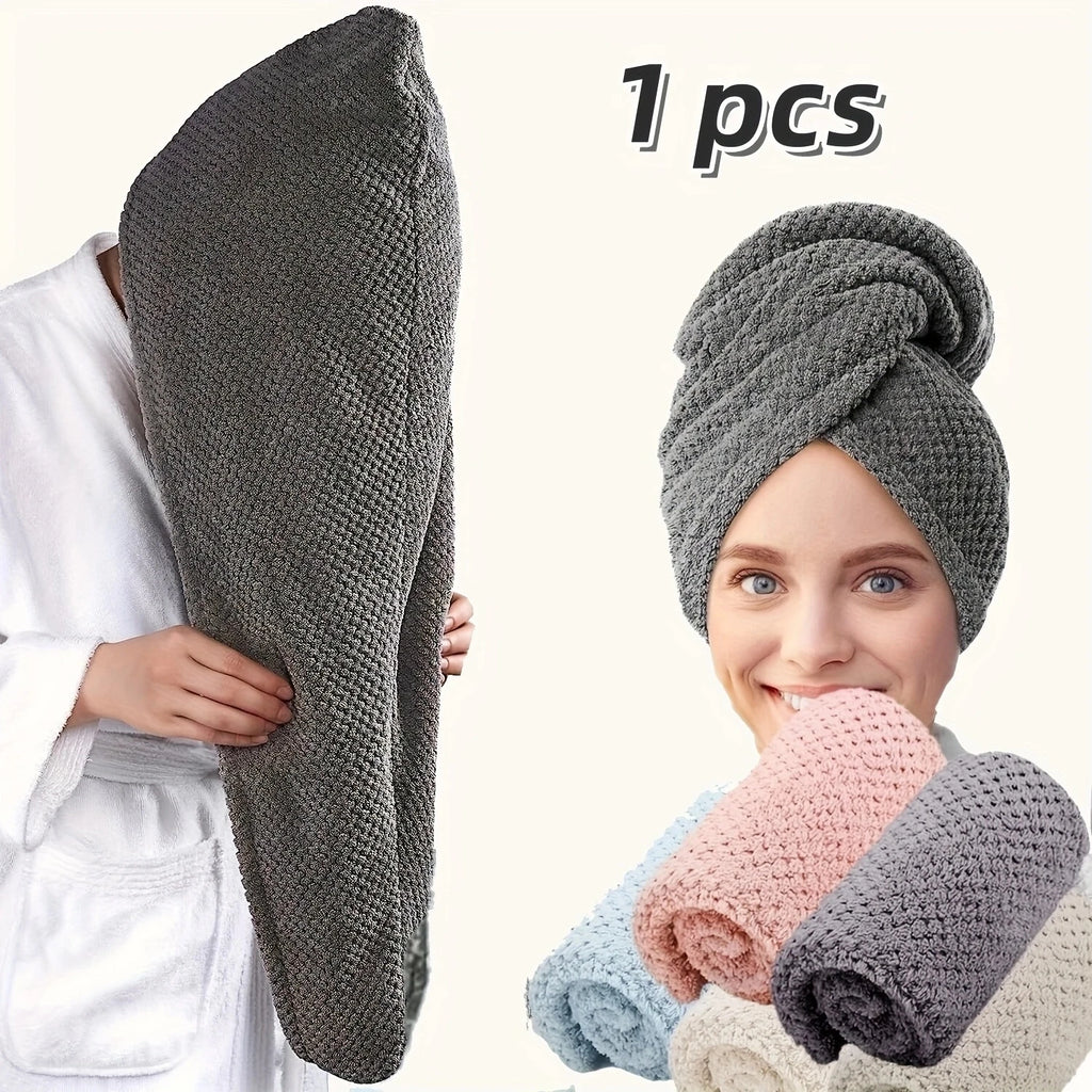 Toalla de Pelo de Color Liso Gorro Texturizado para Cabello Seco 25 x 65 cm Envoltura de Toalla Absorbente para Cabello con Botón para Mujeres