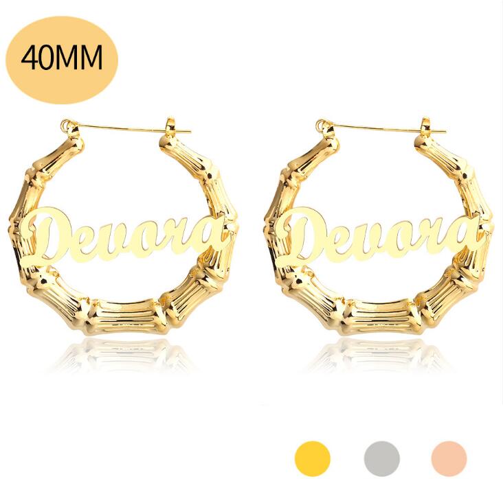 DOREMI Stainless Steel Bamboo Hoop Earrings Customize Name Earrings Bamboo Style Custom Hoop Earring With Statement Words Number