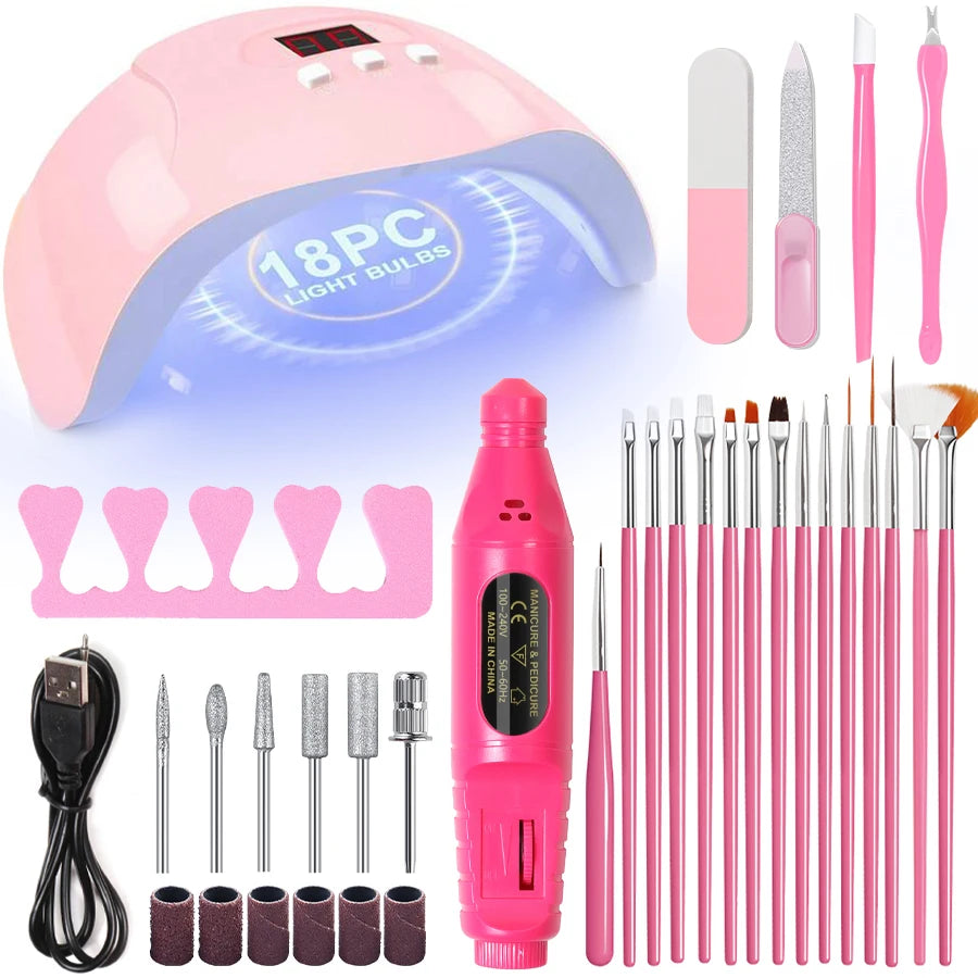 Manicure UV LED Lamp Kit Set UV Lamp and 20000RPM Nail Drill Machine Kit and Remove Dead Skin Manicure Tools Set