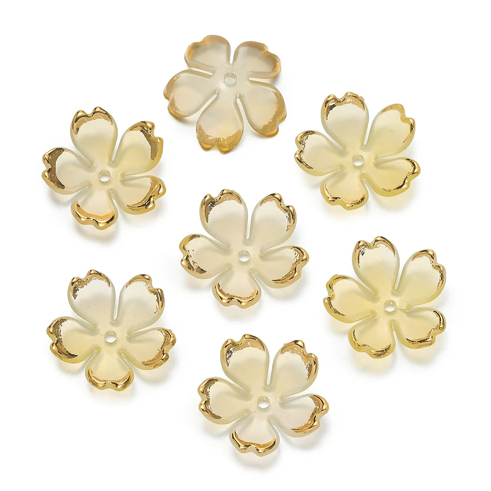 50pcs Cherry Blossoms Acrylic Beads Golden Brushed Patter Petals Charm Connector DIY Earrings Hair Jewelry Making Acessories