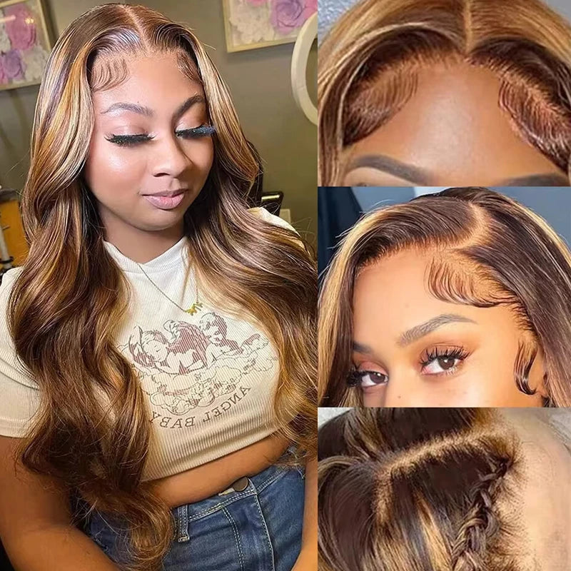 34inch Body Wave Highlight Wig Human Hair Honey Blonde