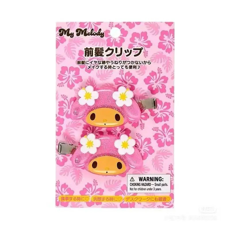 Fashion Sanrio Summer Hawaiian Black Leather Kitty Hair Clip Cute Girly Hello Kitty Side Hair Card Clip Jewelry