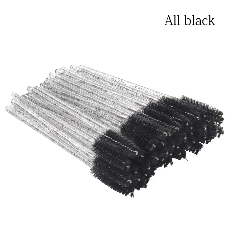 50 unidades de cepillos de maquillaje desechables de cristal para cejas, aplicador de varitas de rímel con mango de diamante, herramientas de extensión de pestañas