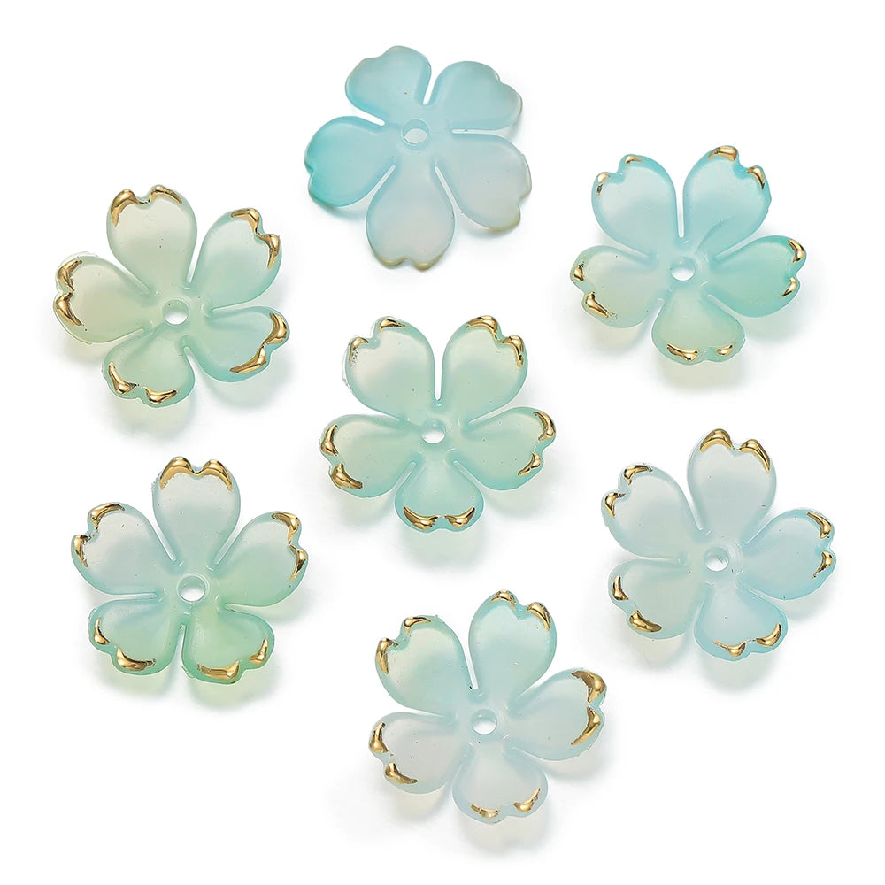 50pcs Cherry Blossoms Acrylic Beads Golden Brushed Patter Petals Charm Connector DIY Earrings Hair Jewelry Making Acessories
