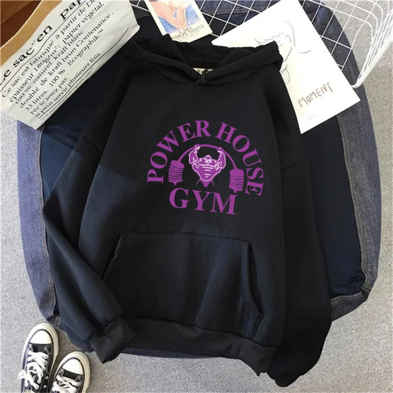 Spring New Cartoon Gym Pattern Printed Hooded Sweatshirt Unisex Long Sleeve Casual Jacket Trendy