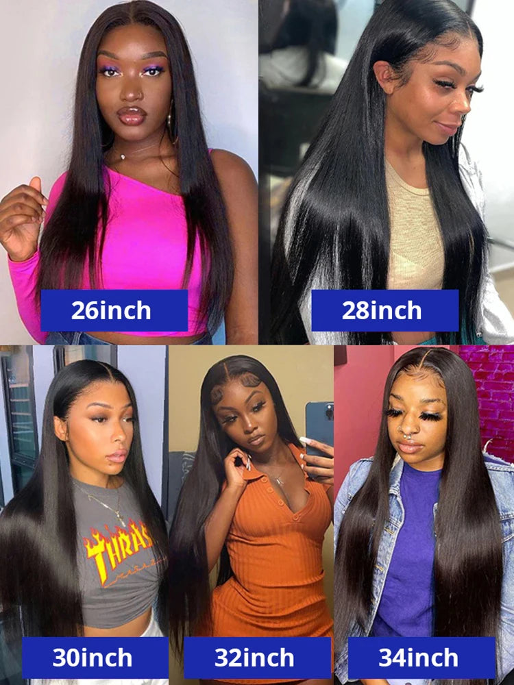 40 Inch Bone Straight Human Hair Lace Frontal Wig