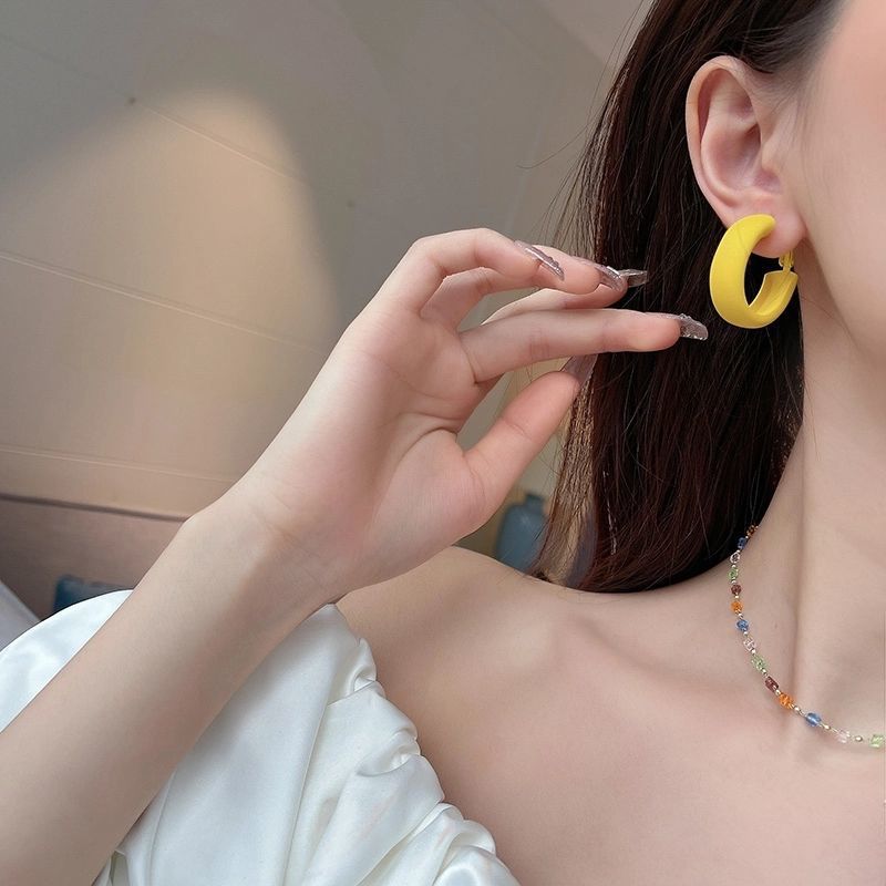 925 Silver Stud Earrings Geometric Earrings Macaron Color Summer Color Earrings  New Candy Color C Type Earrings Women