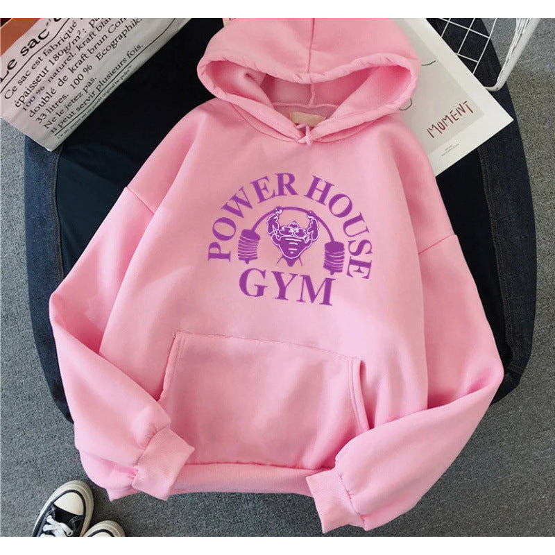Spring New Cartoon Gym Pattern Printed Hooded Sweatshirt Unisex Long Sleeve Casual Jacket Trendy