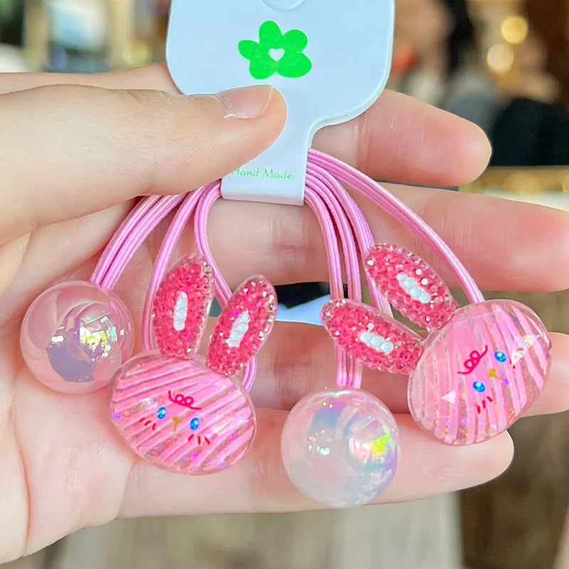 2 Pcs Cute Cartoon Scrunchies Girls Children Elastic Hair Rubber Band Accessories Tie Hair Bead Rope Headdress Headwear Ornament