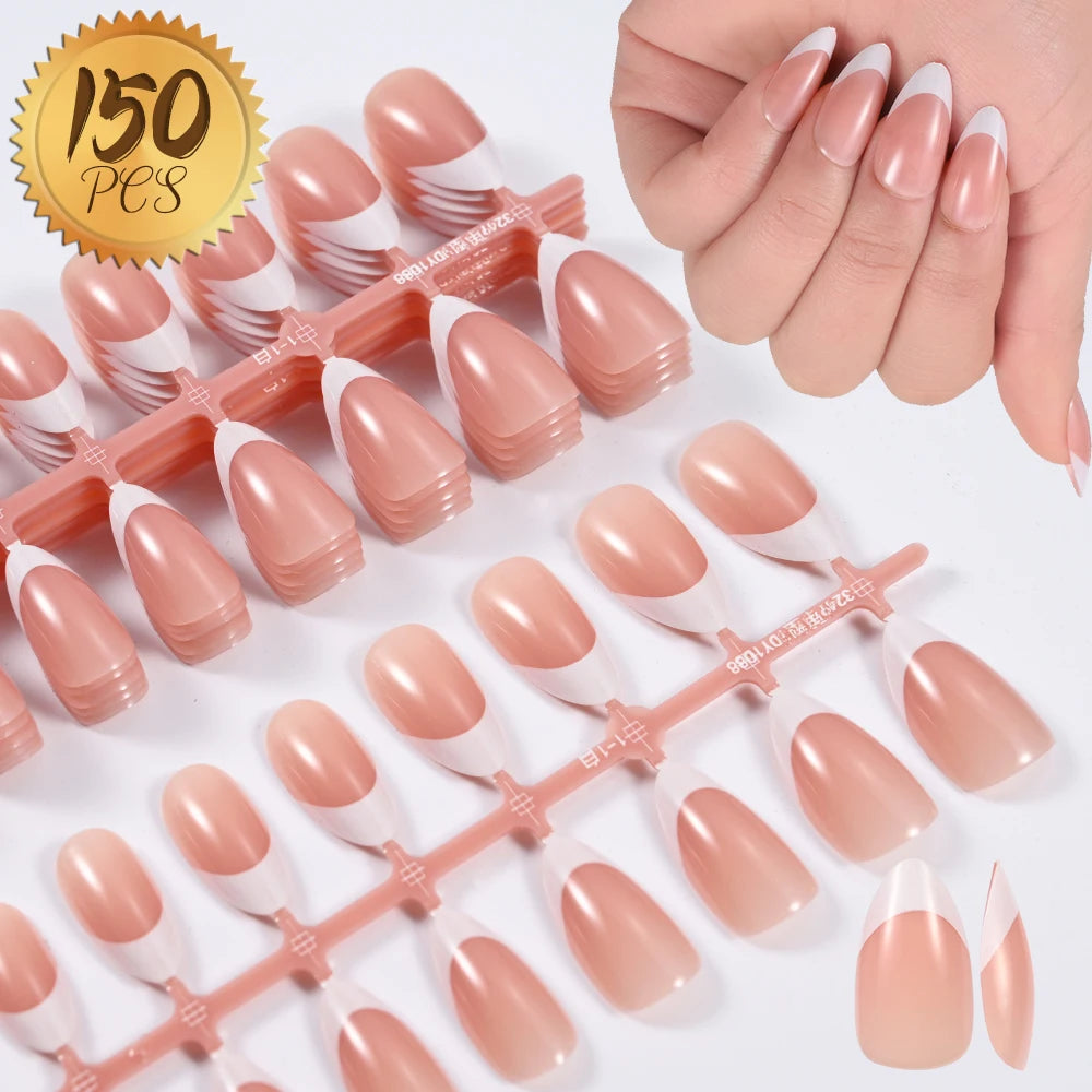 100Pcs Light Pink Press on Nails Short Medium Square Wearable Fake Nails Tips 10 Sizes Full Cover False Nails Finger Decoration
