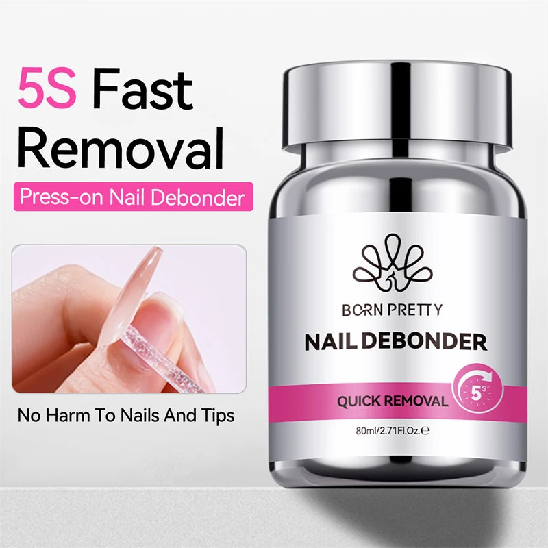 BORN PRETTY 80ml Press-on Nail Debonder Glue Remover for Fake Nail Tips 5S Quick Removal No Harm To Nails And Tips Glue Tools