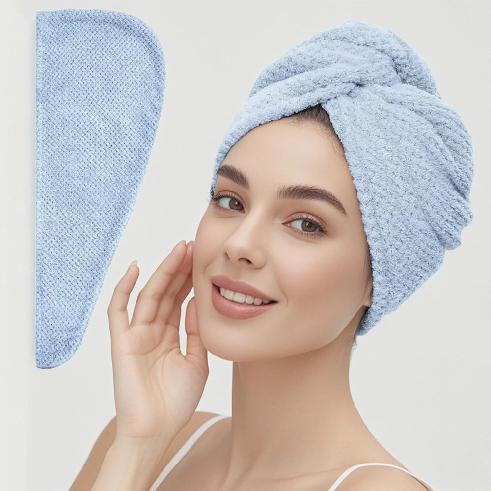 Toalla de Pelo de Color Liso Gorro Texturizado para Cabello Seco 25 x 65 cm Envoltura de Toalla Absorbente para Cabello con Botón para Mujeres