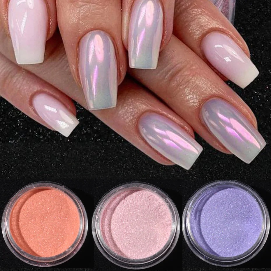10pcs Set Nail Mermaid Dipping Powder Aurora Effect Iridescent Pigment Nail Art Gel Polish Pearl Dust DIY Manicure Decorations