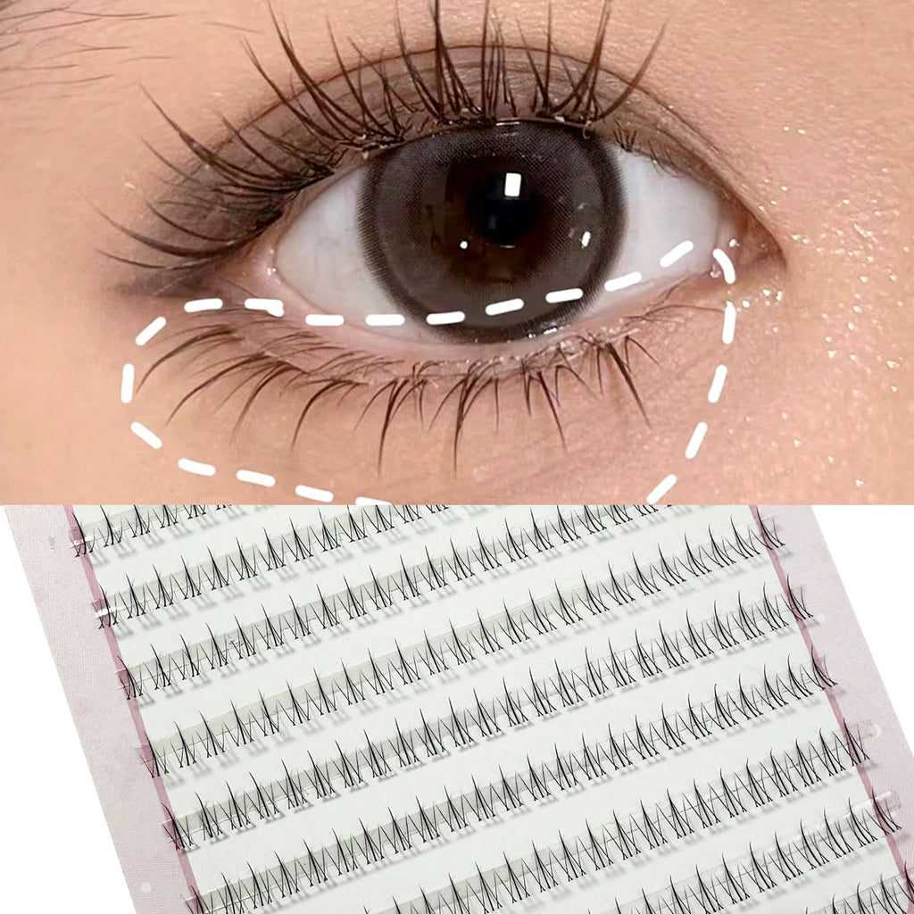 10 hileras bajo extensiones de pestañas, pestañas postizas individuales profesionales para maquillaje, racimos, injerto de pestañas postizas