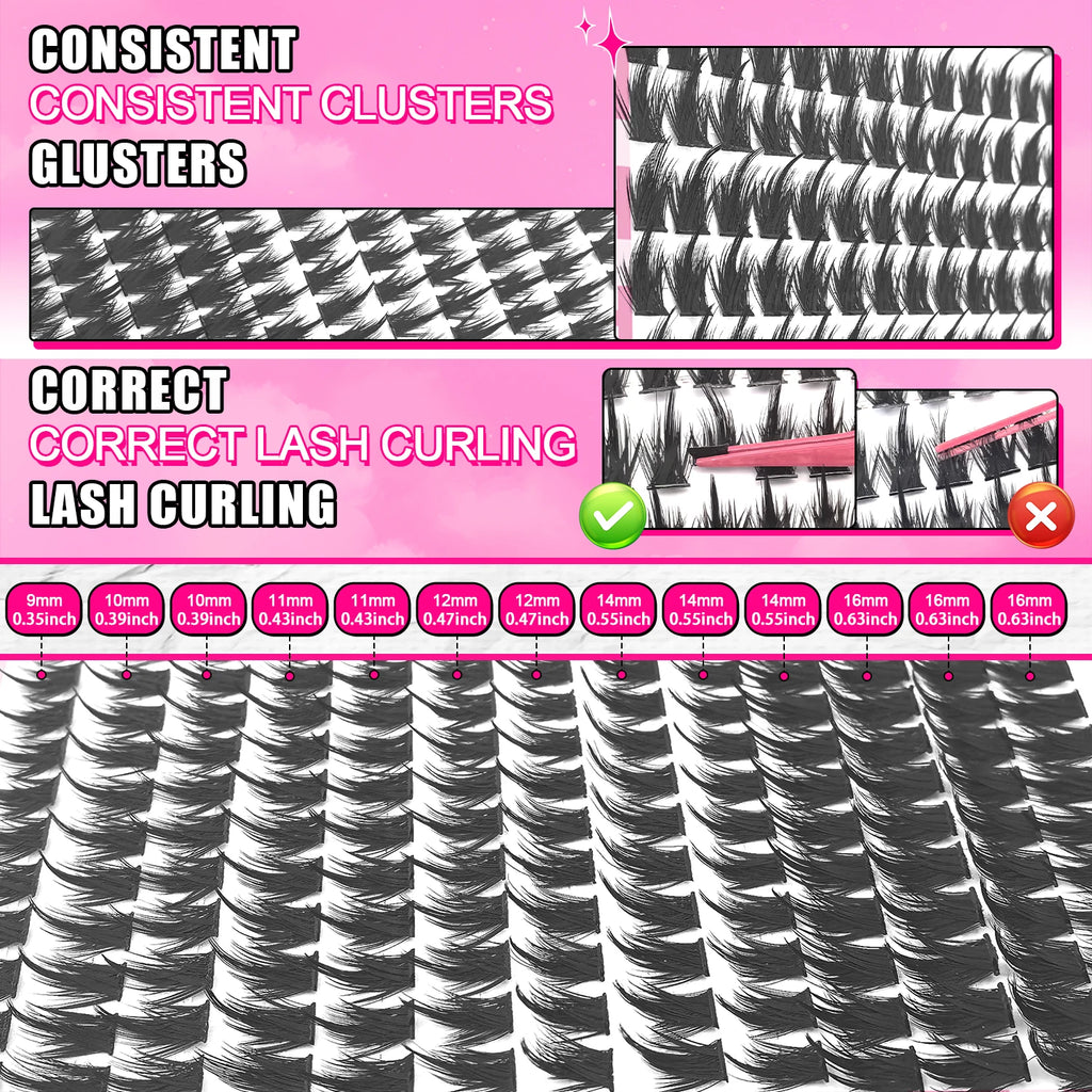 QUEENICE D-Curl - Natural Volume False Lashes - InLove Group Style - Large Capacity Eyelash Clusters for Beginners