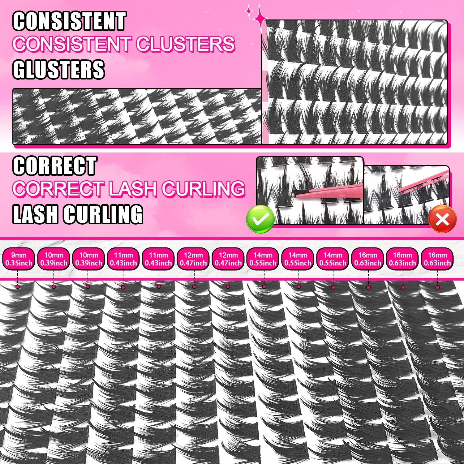 QUEENICE D-Curl - Natural Volume False Lashes - InLove Group Style - Large Capacity Eyelash Clusters for Beginners
