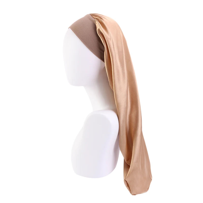 New Long Satin Bonnet Sleep Cap Women Silky Sleeping Cap With Wide Elastic Band Hair Care Turban Braids Curly Hair Natural Hair