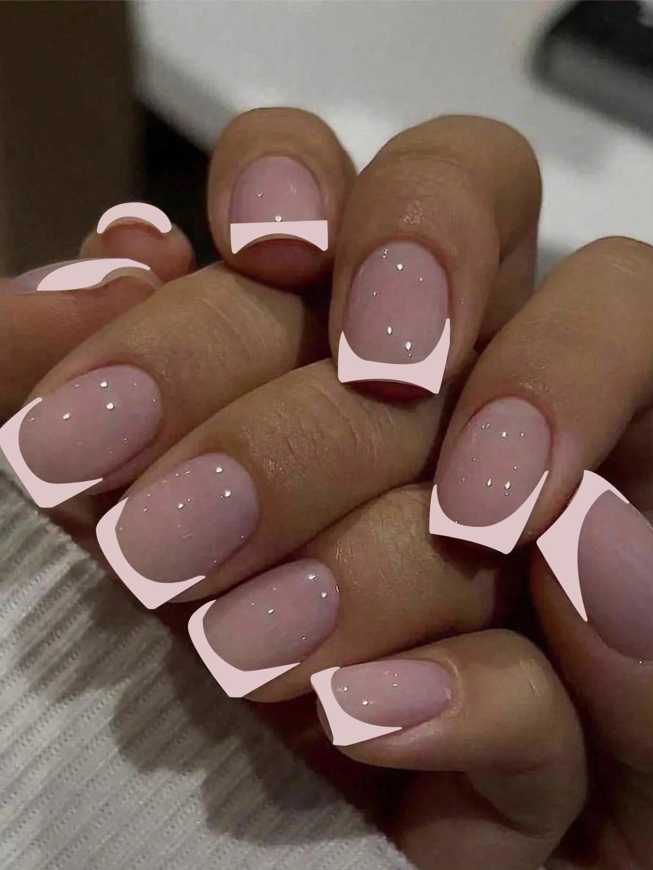 24pcs Long Almond Fake Nails White French Press on Nails Simple Full Cover Detachable Nail Tips