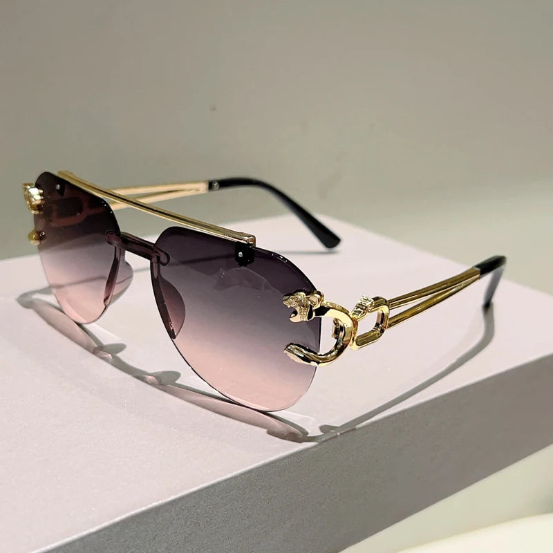 KAMMPT Rimless Pilot Sunglasses Men Fashion Vintage Gradient Casual Shades Women Trendy Brand Design Outdoor Decor Sun Glasses