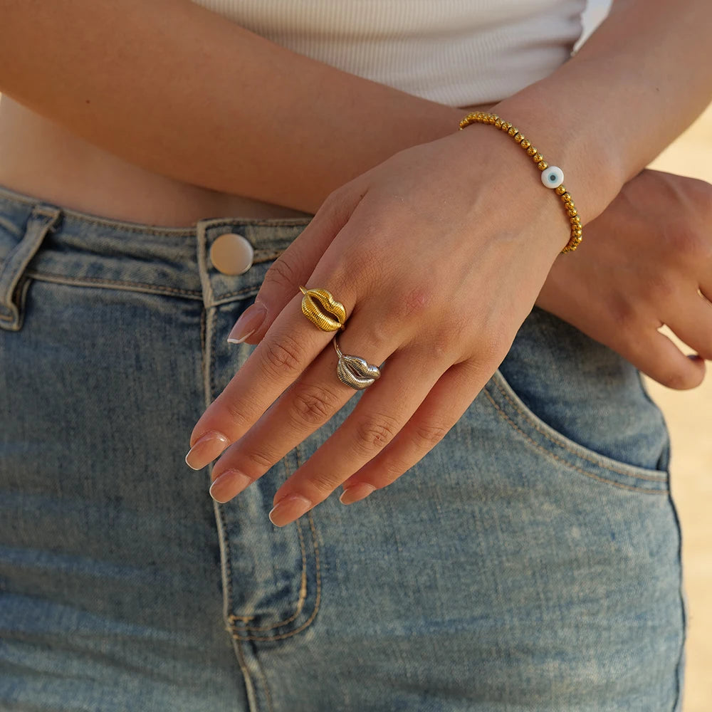 Anillos de dedo de acero inoxidable con diseño de labios de moda, chapados en oro, joyería occidental, regalo para mujer