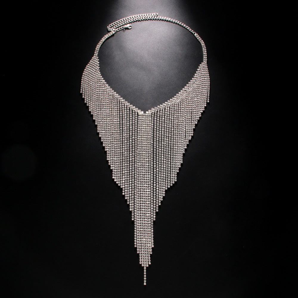 Rhinestone tassel full diamond necklace exaggerated personality street style party super flash necklace women's accessories